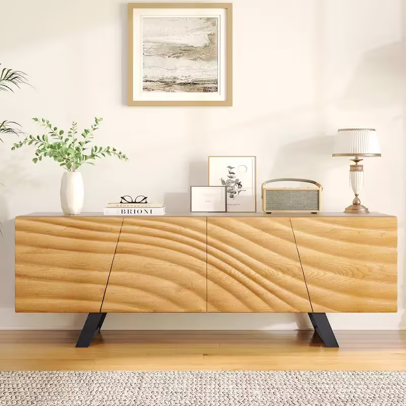 Moasis 63-Inch Water Ripple Relief 4-Door TV Stand - Stylish Storage Solution