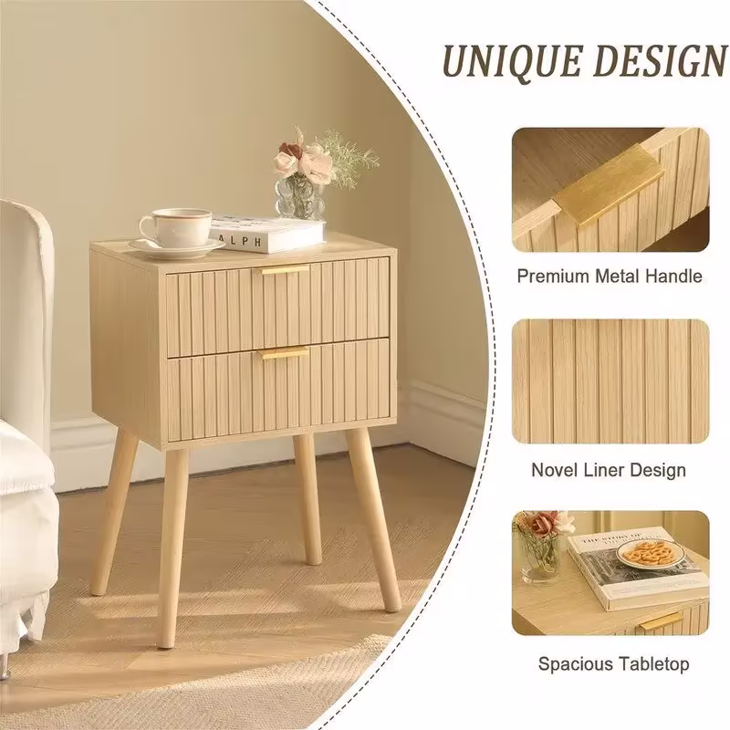 Modern Mid-Century Nightstand with Dual Drawers