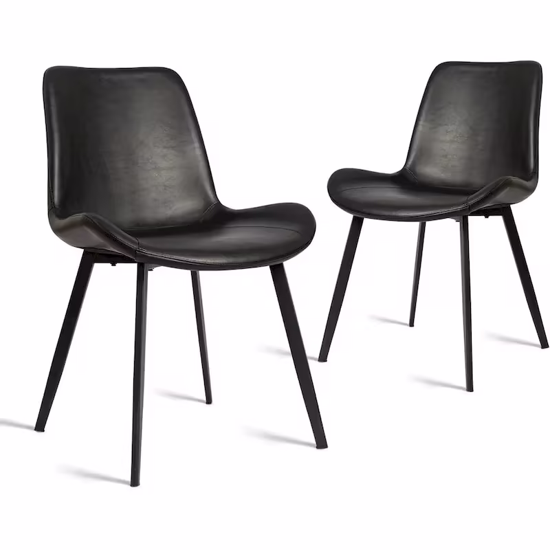 CangLong Set of 2 Mid-Century Dining Chairs with Soft PU Leather Cushions and Metal Legs, Black