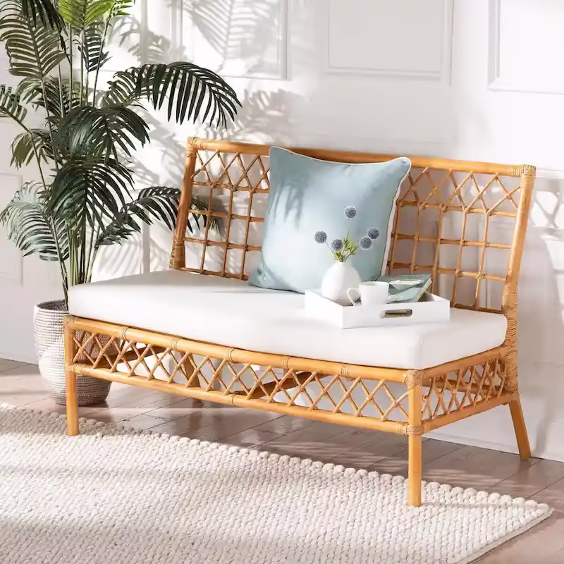Capella Contemporary Bohemian Honey Rattan Dining Bench