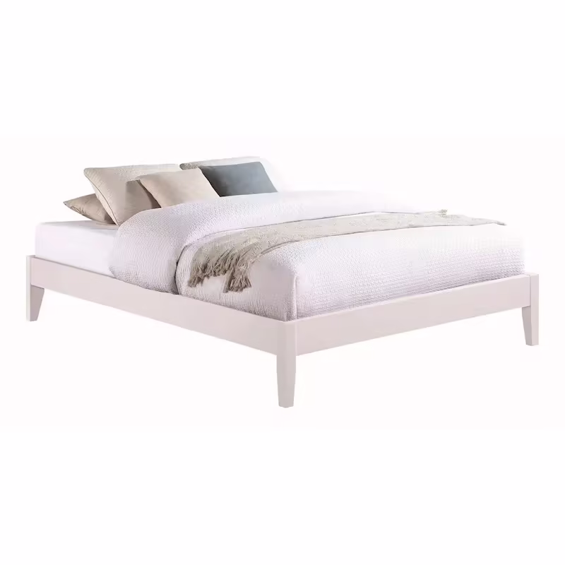 Cavi Contemporary Low Profile Full Size Bed with Panel Sides and Slats - White
