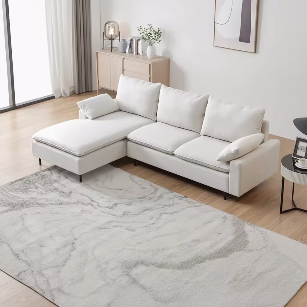 Chaise-Style L-Shaped Linen Sectional Sofa