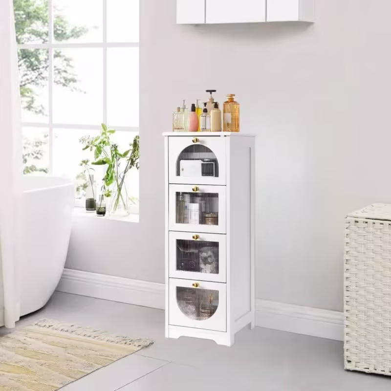 Compact Wooden Bathroom Floor Cabinet with 4 Drawers for Storage