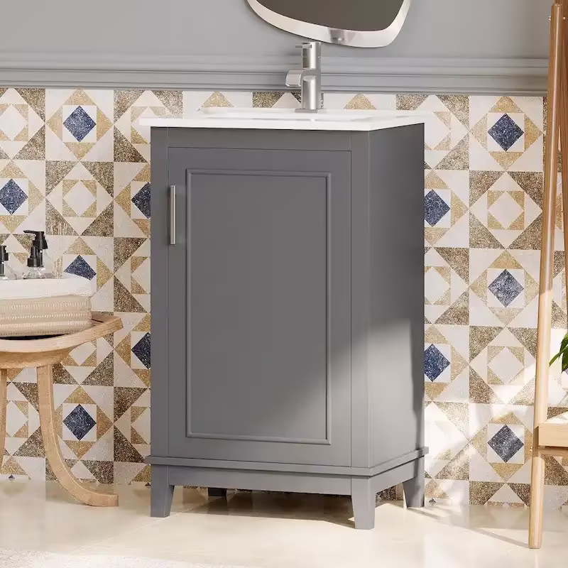 Contemporary 20-Inch Compact Bathroom Vanity Cabinet with Ceramic Sink