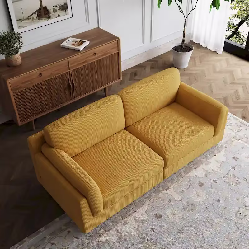 Contemporary 90-Inch Deep Seat Corduroy Loveseat