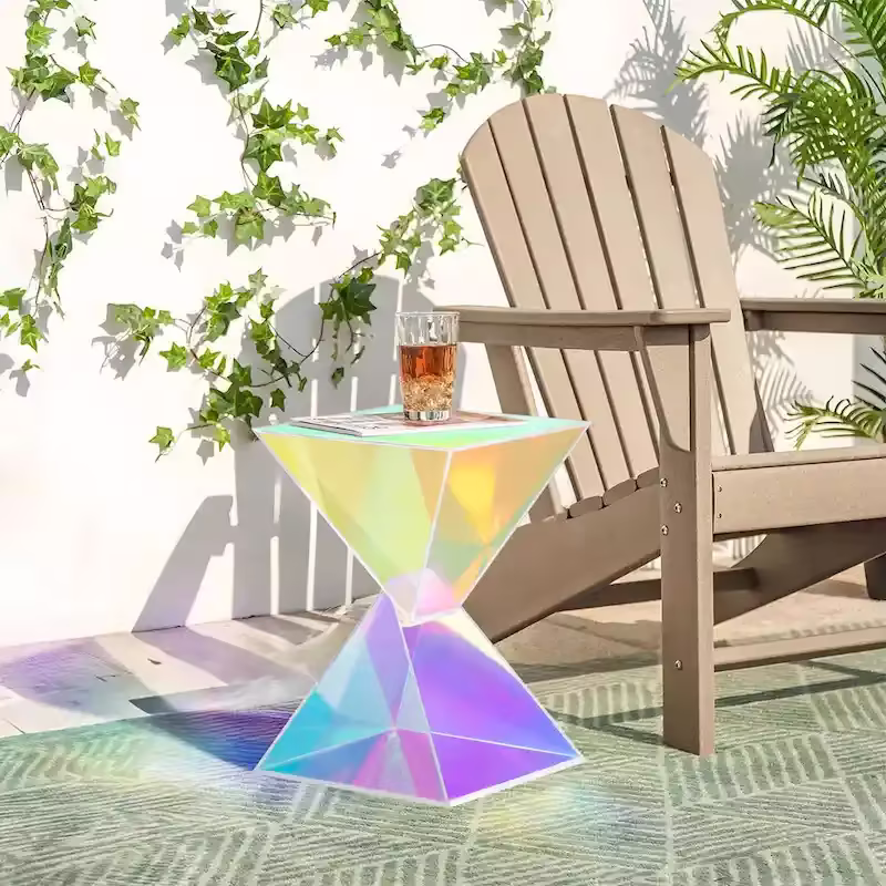Contemporary Acrylic Accent End Table for Outdoor Use - Dimensions: 18.11"H x 12.6"W x 12.6"L