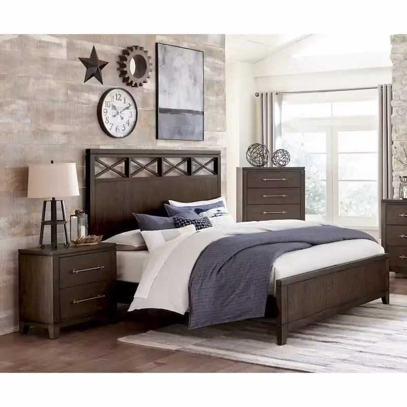 Contemporary Dark Brown 3-Piece Bedroom Set: Bed, Nightstand, and Chest