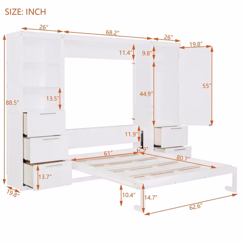 Contemporary Queen Murphy Bed with Integrated Closet and Storage Drawers