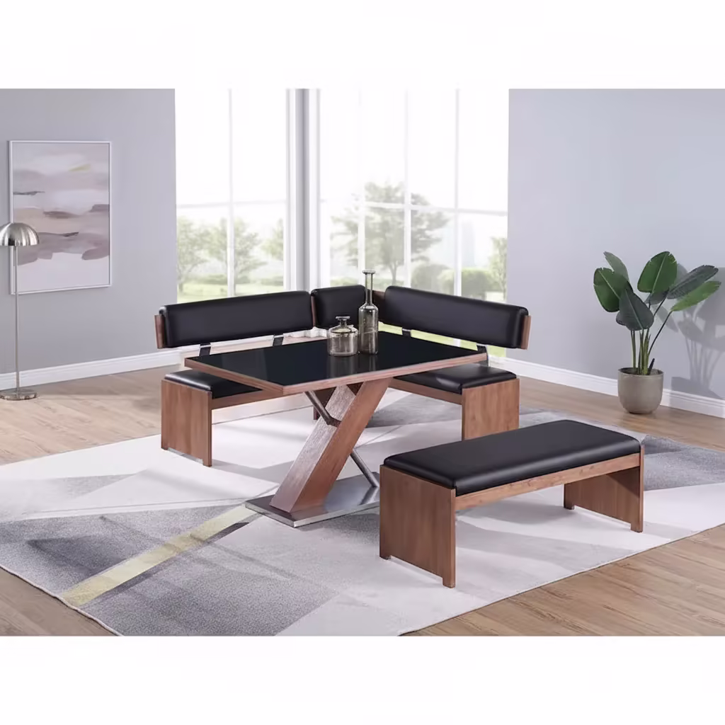 Contemporary Wooden Dining Set with Table, Nook, and Bench