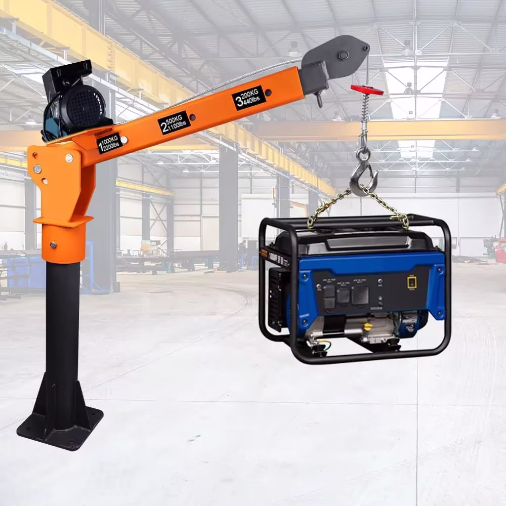 1100lb Folding Dismountable Household Hoist Truck Crane with Electric Hoist (110V) – 880lb Pulling Force, Jib Cranes for Factory, Warehouse, Construction