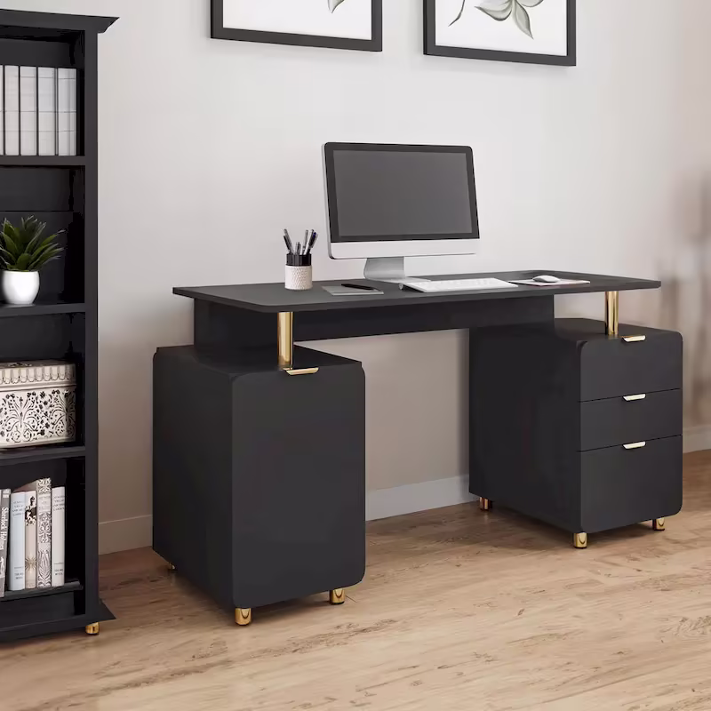 Contemporary Executive Floating Desk with 3 Drawers and Stylish Work Surface