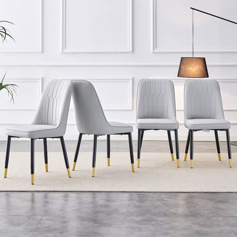 Contemporary Set of 4 Faux Leather Dining Chairs with Cushioned Backrests and Metal Legs – Ideal for Dining Rooms, Living Rooms, and Bedrooms