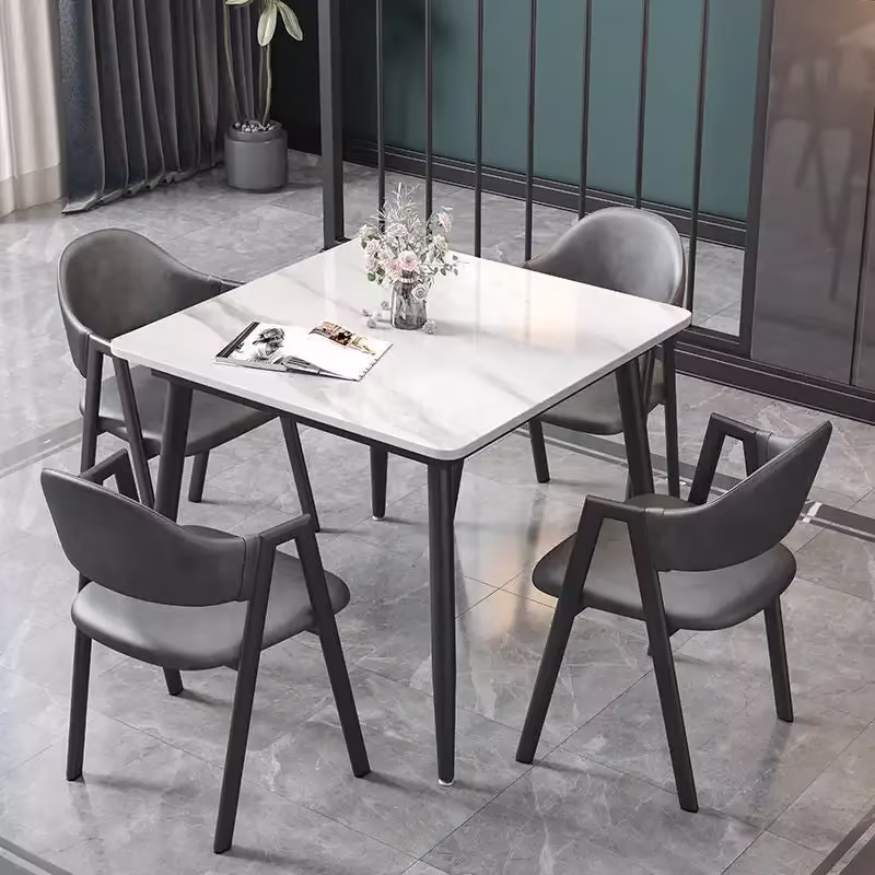 Contemporary Slate Kitchen Dining Table with Sintered Stone Surface and Metal Legs (Table Only) - 31.5 x 31.5 x 30 inches