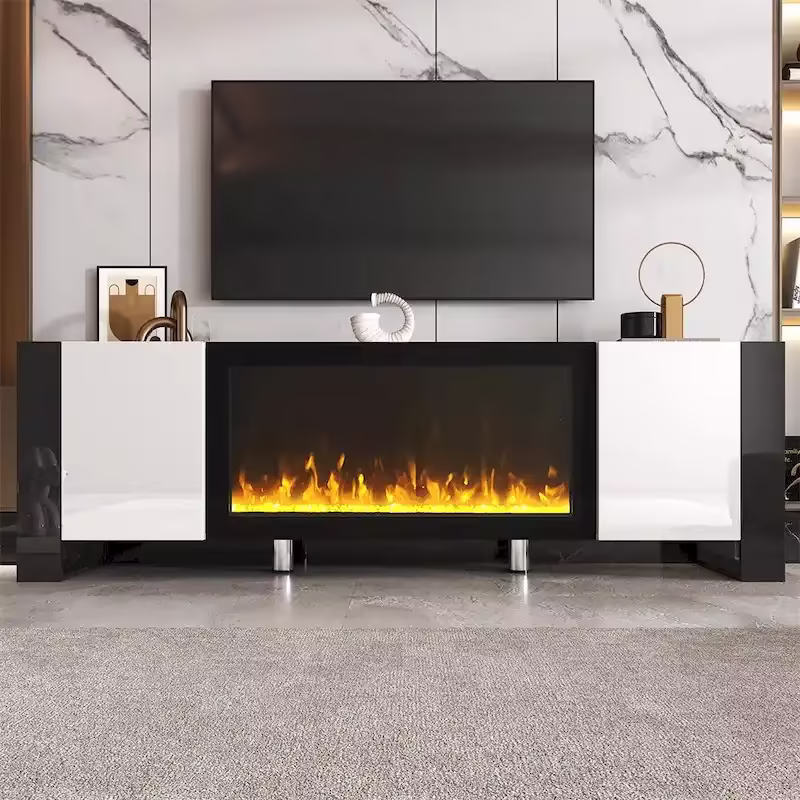 Contemporary TV Stand with Electric Fireplace - Fits TVs Up to 78 Inches