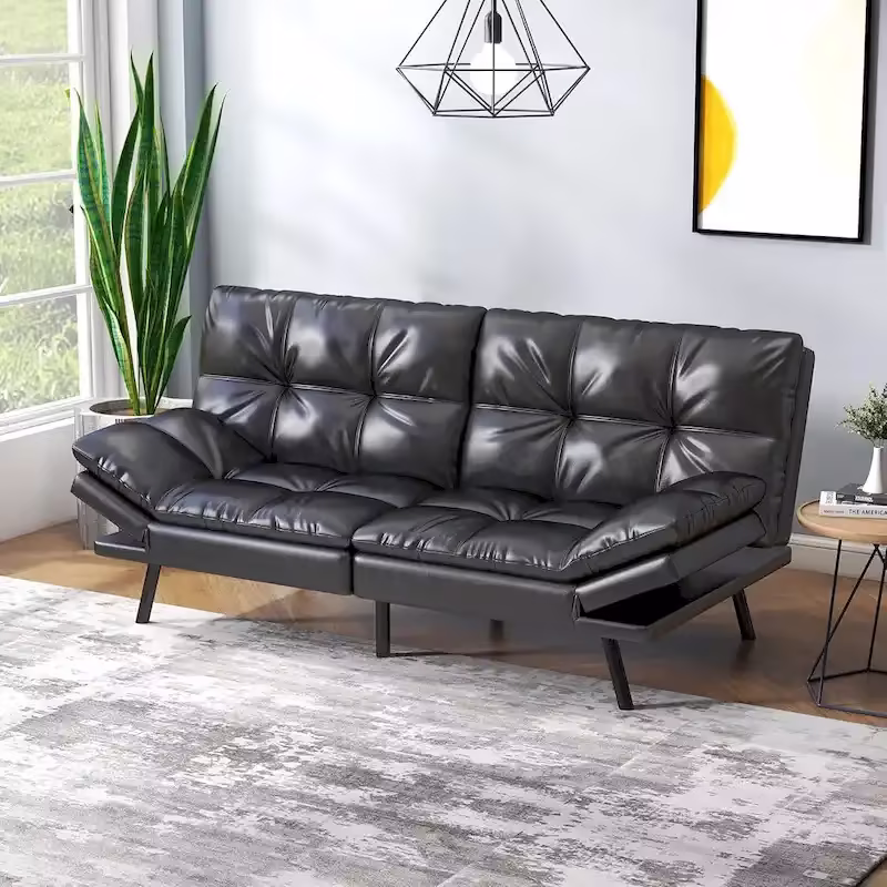 Convertible Futon Sofa Bed with Memory Foam - Foldable Loveseat Sleeper Daybed with Adjustable Armrests for Compact Spaces