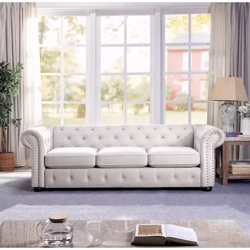 Corvus Aleksis Tufted Chesterfield 3-Seat Sofa with Elegant Rolled Arms