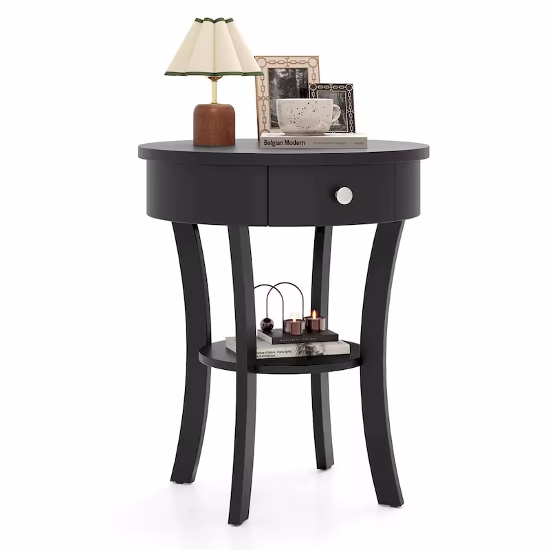Costway Round 2-Tier Side Table - Versatile Nightstand for Bedroom and Living Room