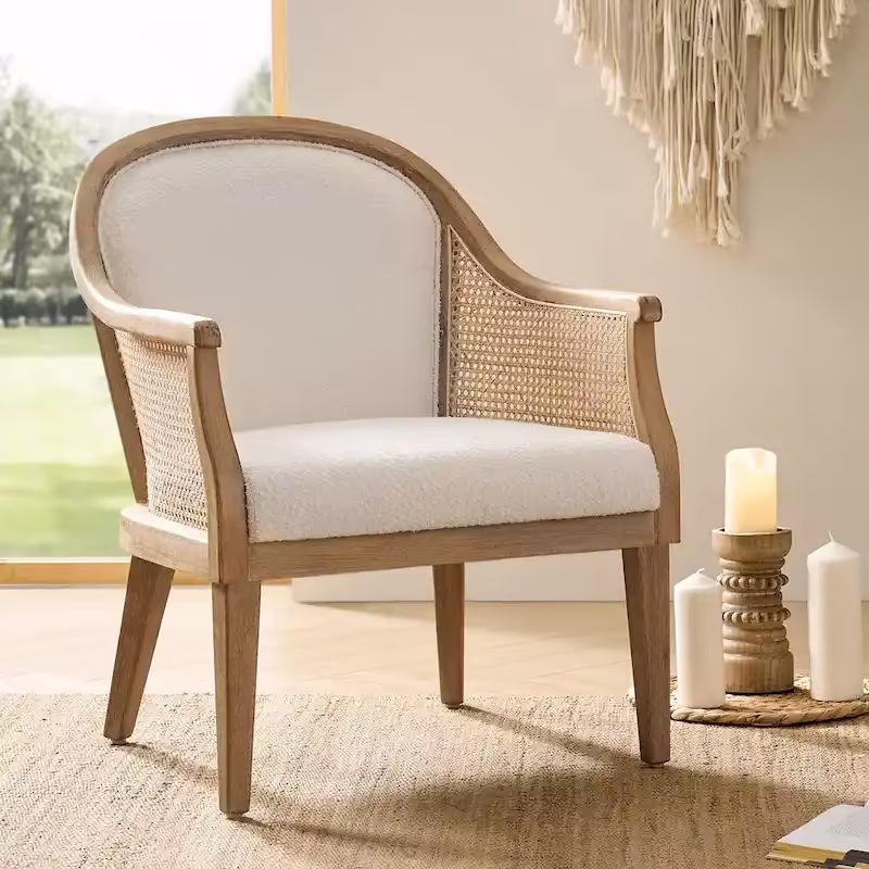 Danilo Solid Wood Armchair with Rattan Design and Sturdy Legs by HULALA HOME