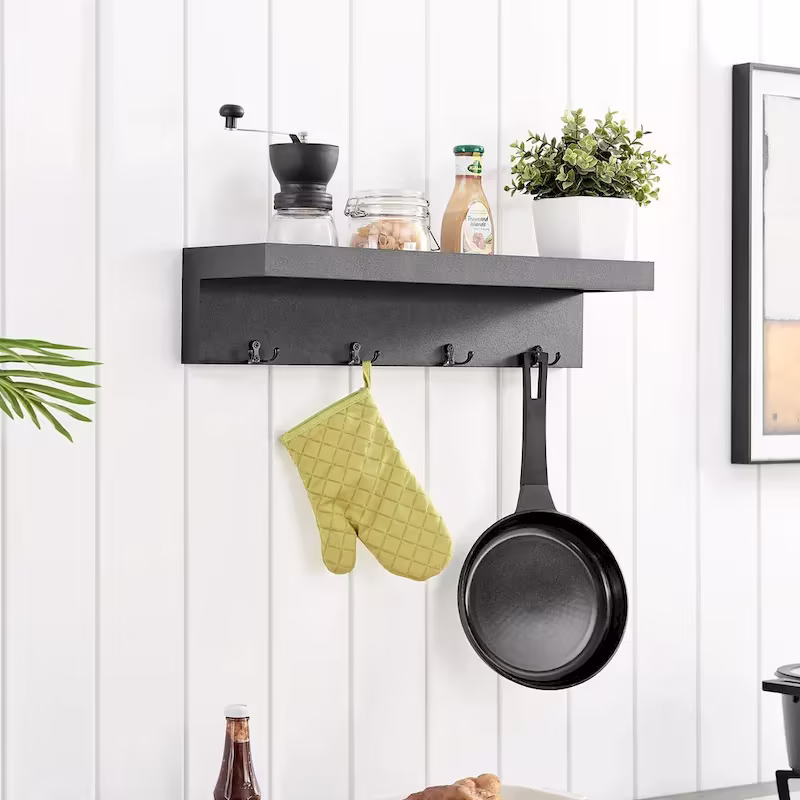 Danya B. Wall-Mounted Coat Rack with Decorative Ledge Shelf and Hooks for Entryway