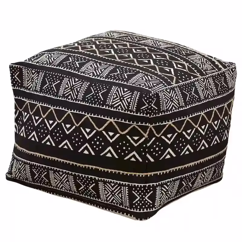 Dark Mudcloth Patterned Floor Pouf