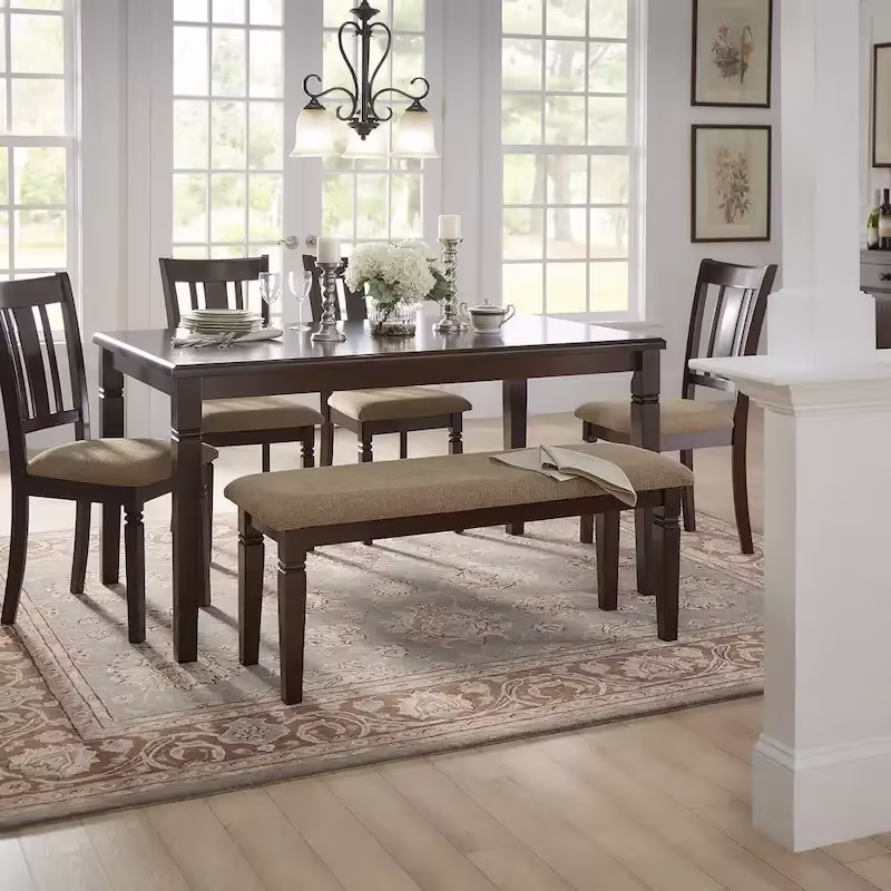 Dining Table Set with Upholstered Chairs and Bench for Kitchen and Dining Room