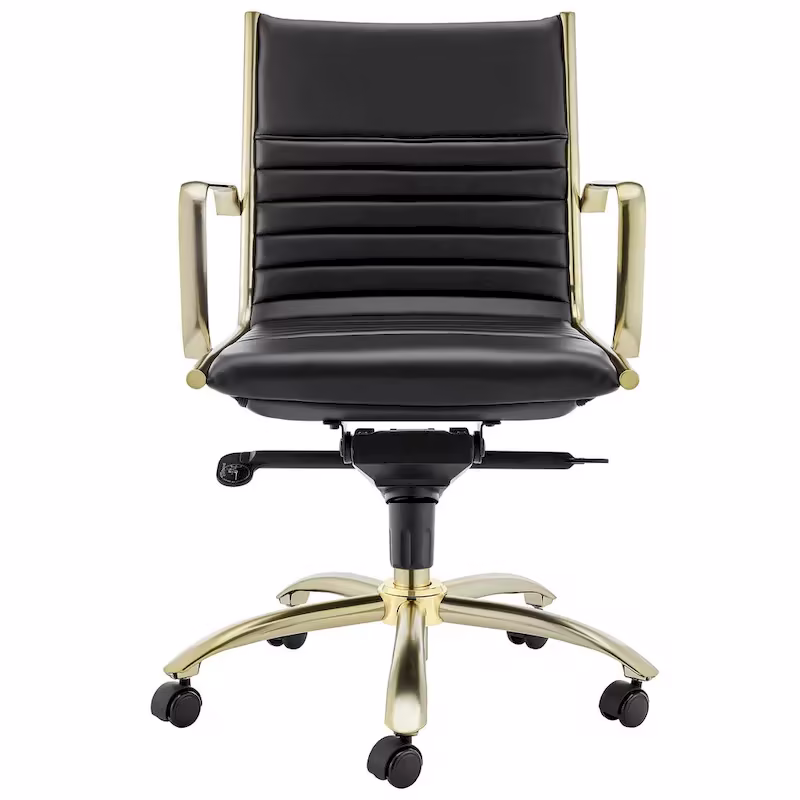 Dirk Black Low Back Office Chair with Matte Brushed Gold Base