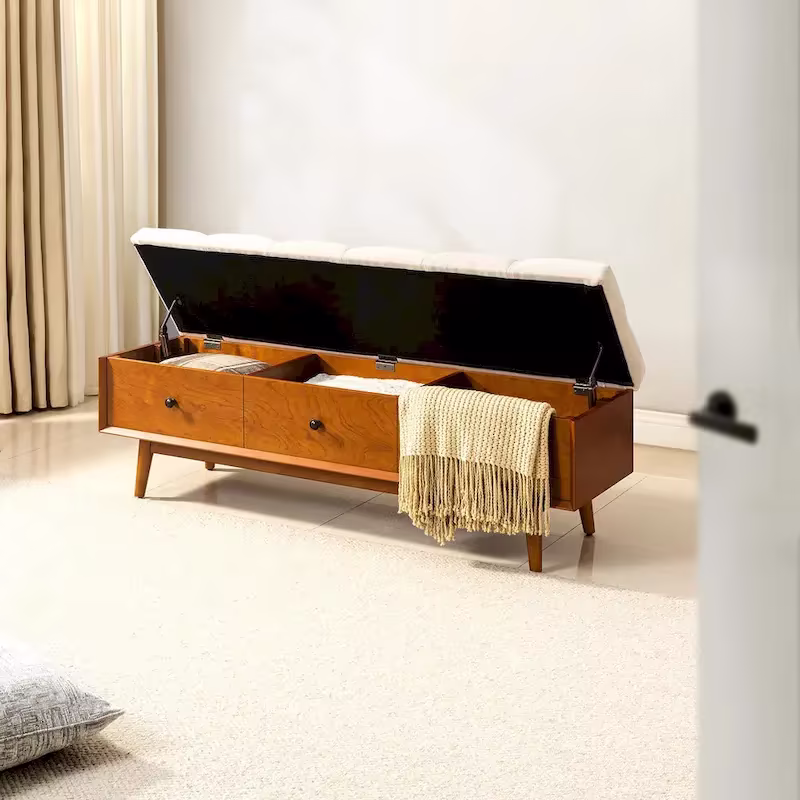 Dolly Mid-Century Tufted Storage Bench with Unique 45-Degree Splicing Design by HULALA HOME