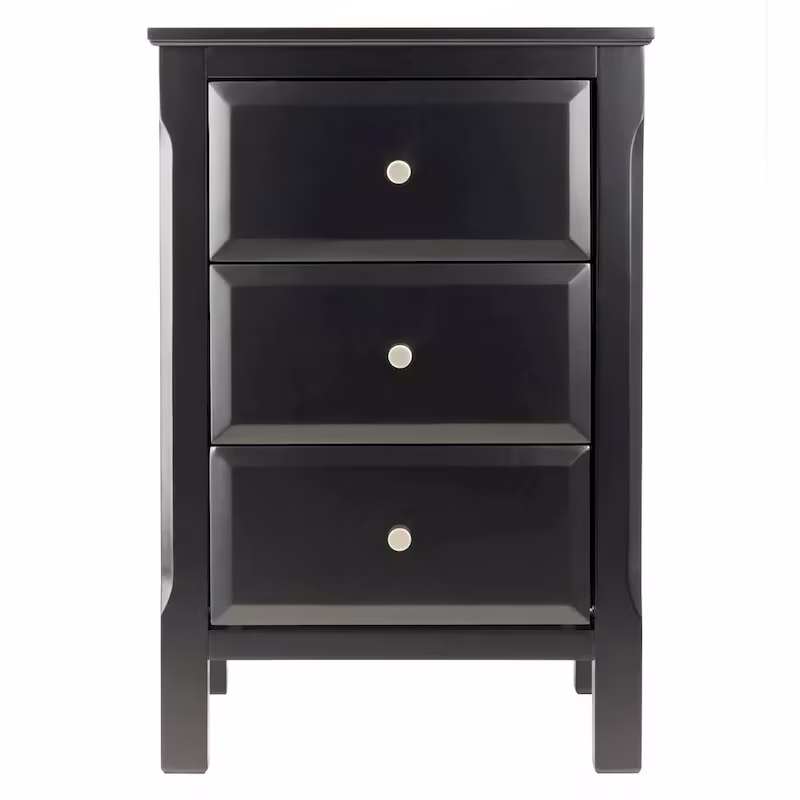 Elegant Black Wooden Nightstand with 3 Generous Storage Drawers - Dimensions: 15.75L x 15.75W x 23.63H
