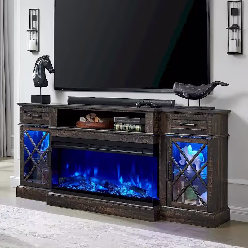 Entertainment Center with Fireplace for 80-Inch TVs - Media Console Stand