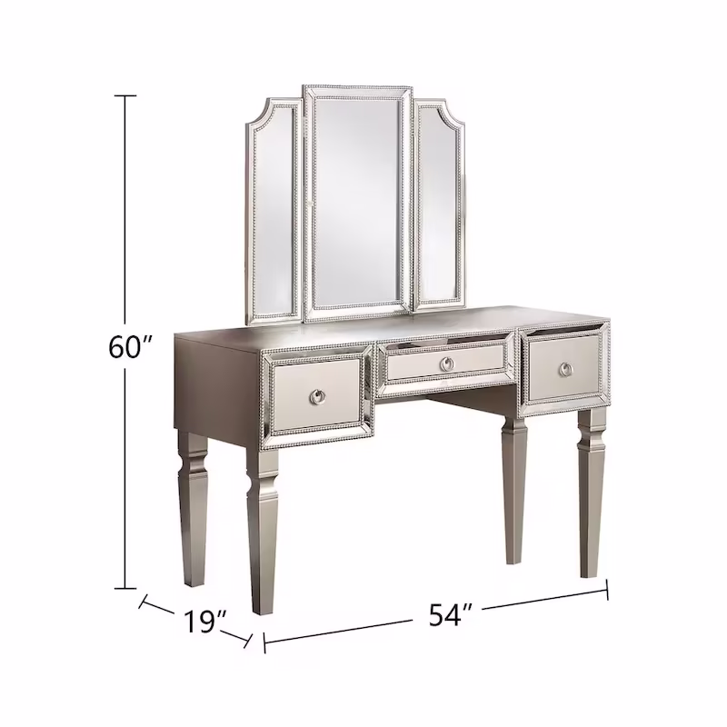 Fabric and Wood Vanity Set with Matching Stool