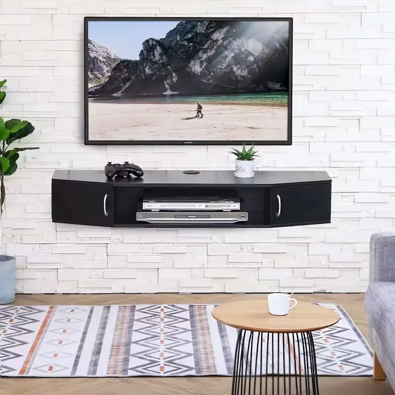 FITUEYES 43.3" Wall-Mounted Floating Media Console Desk with Storage Hutch