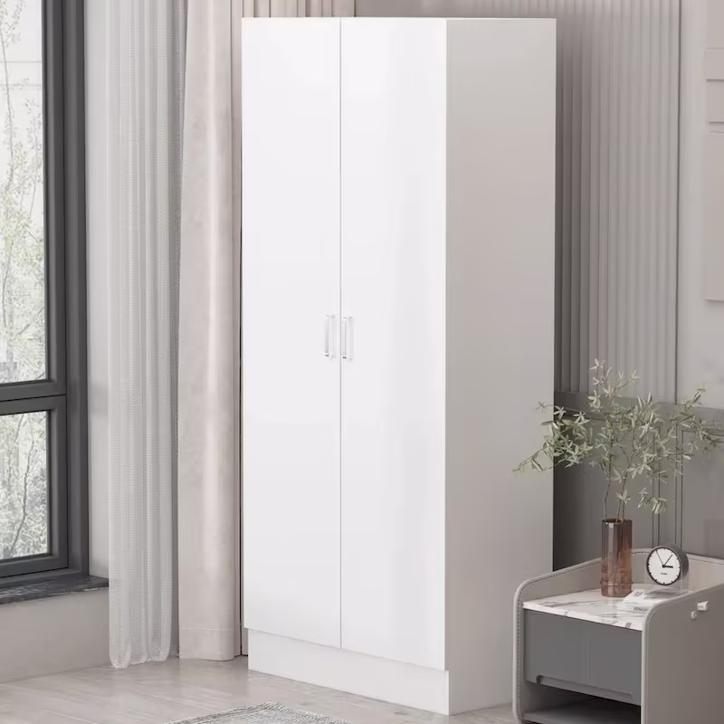 Freestanding 2-Door Bedroom Armoire with Hanging Rod