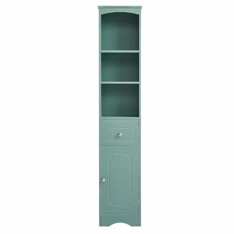 Freestanding Tall Linen Tower Bathroom Storage Cabinet with Drawer, MDF Construction and Adjustable Shelf