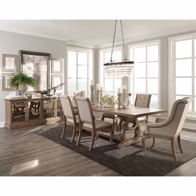 Fremont 9-Piece Dining Set in Brown and Cream with Removable Leaf