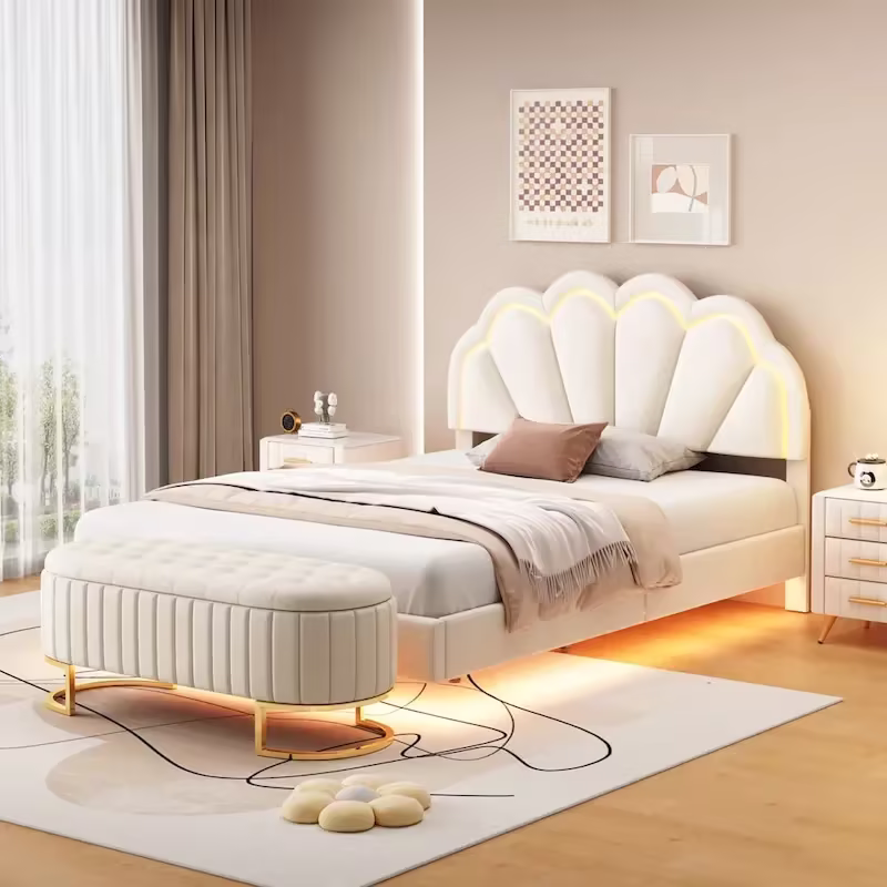 Full LED Platform Bed with Storage Ottoman - 2-Piece Bedroom Set