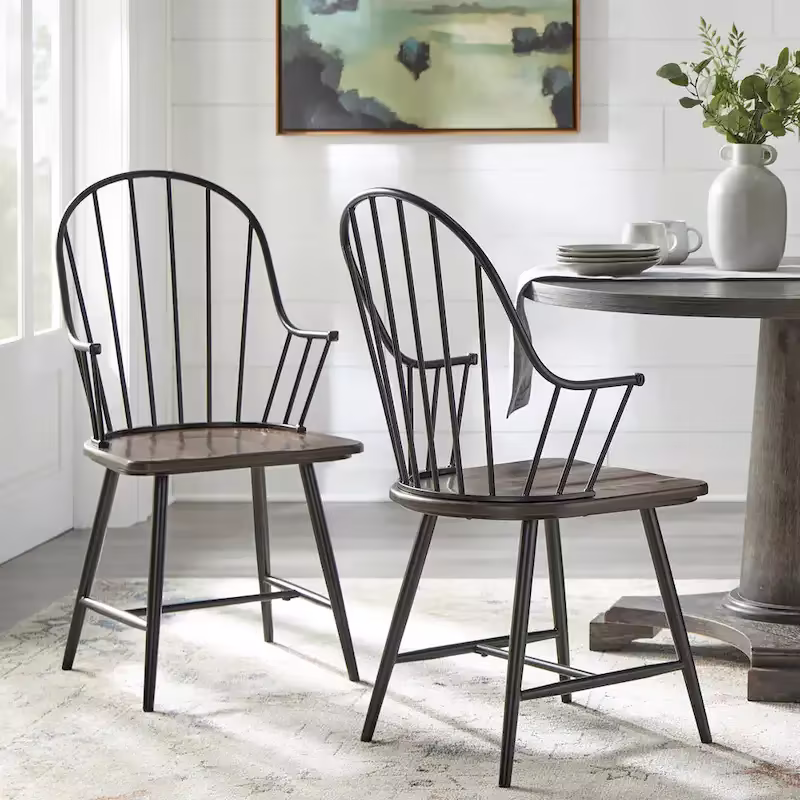 Simple Living Milo Set of 2 Mixed Media Spindle Arm Chairs - N/A