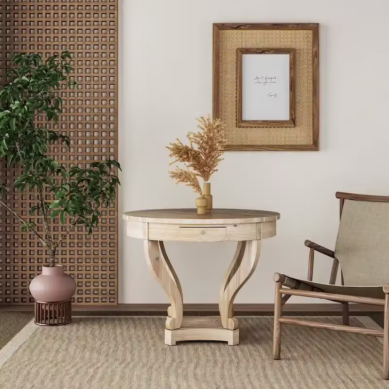 Small Round Dining Table with Curved Legs in Farmhouse Style
