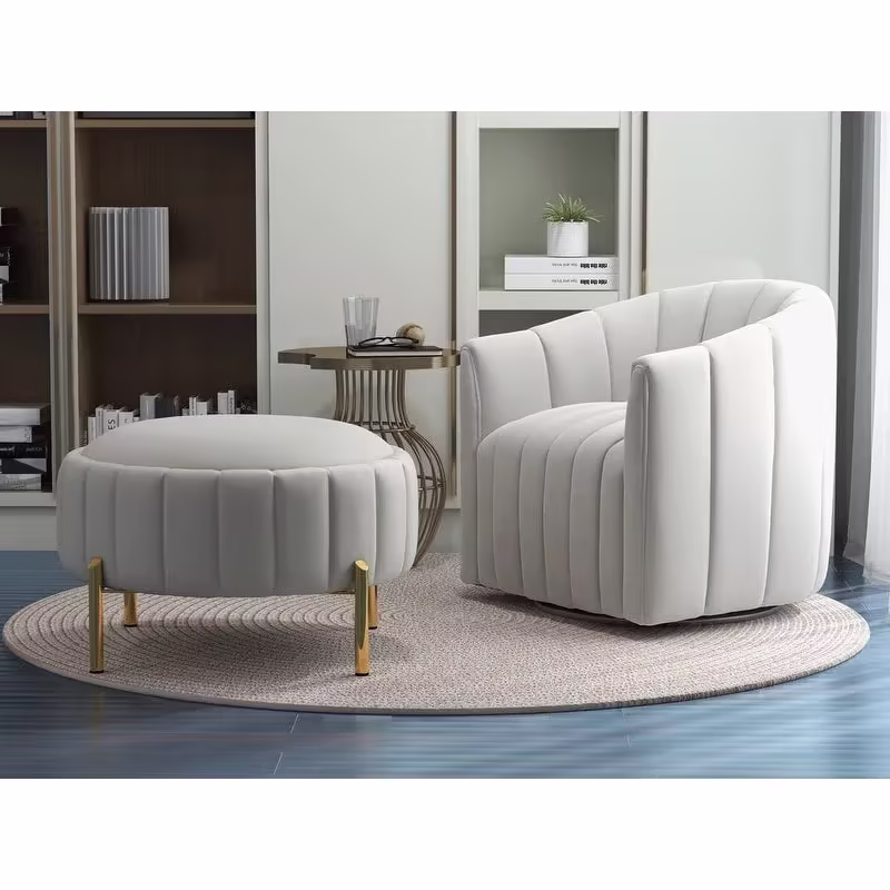 Swivel Accent Chair with Ottoman Set and Upholstered Cushion