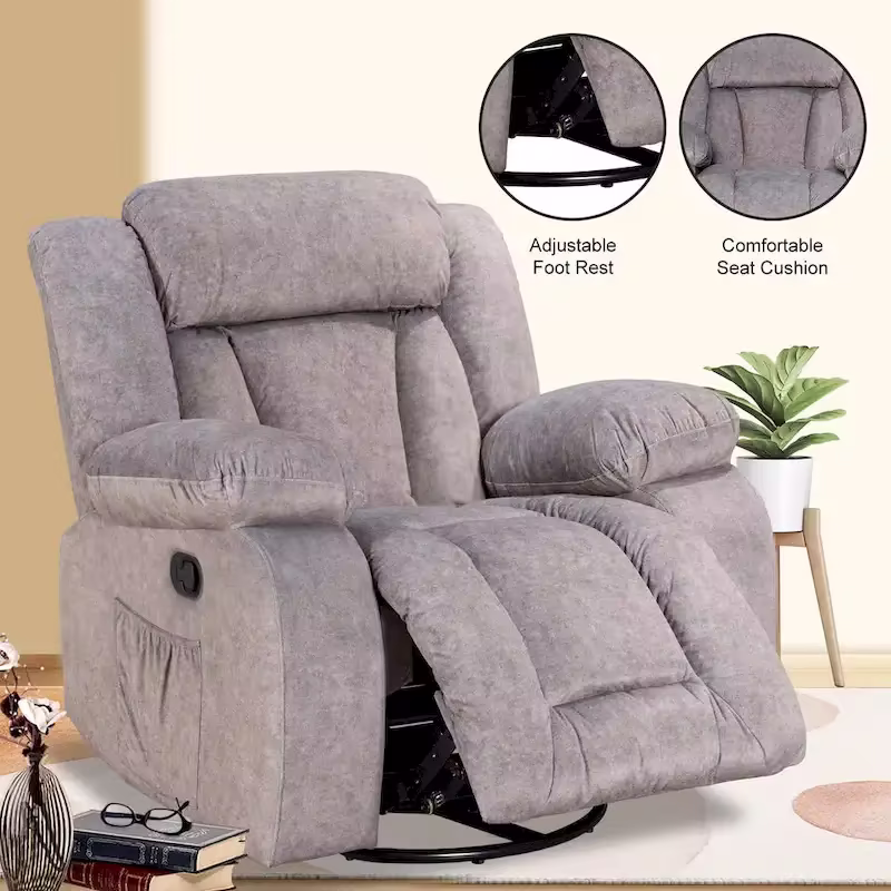 Upholstered Recliner with Rocking and Swiveling Features