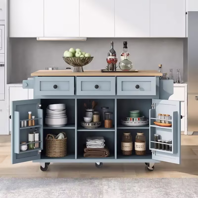 Versatile Drop-Leaf Kitchen Island Cart with 3 Drawers