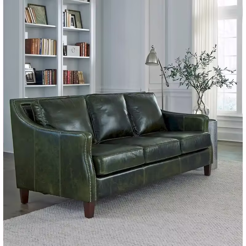 Vintage Essex Distressed Green Top Grain Leather Sofa