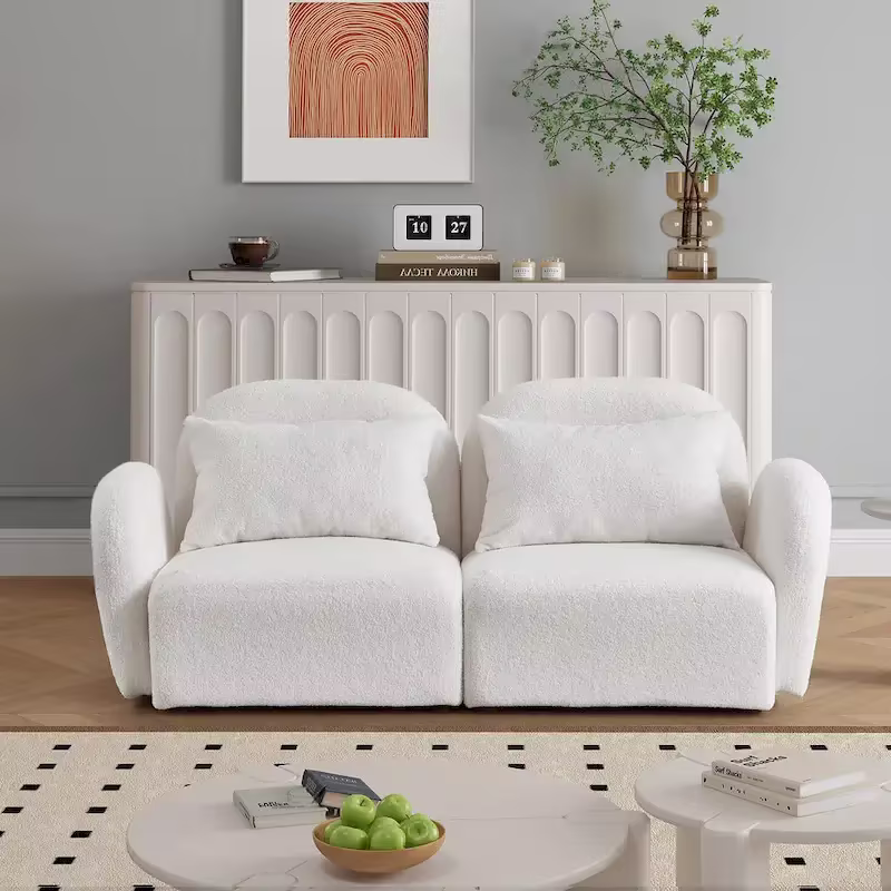 White Teddy Fabric Lazy Loveseat for Living Room