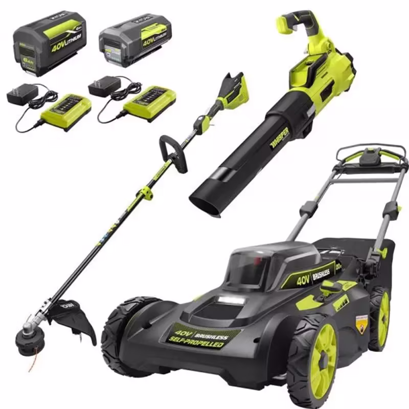 40V Brushless 20-Inch Walk Behind Self Propelled Mower String Trimmer Leaf Blower with (2) Batteries and (2) Chargers - chargers