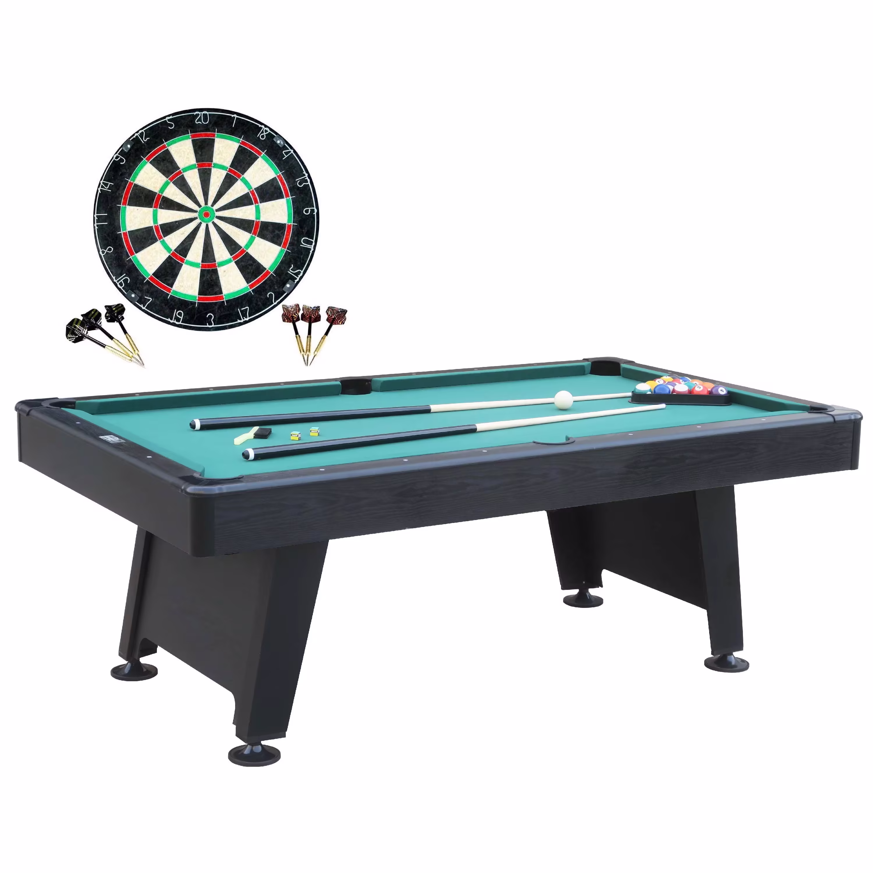 84-Inch Arcade Pool Table with Dartboard Set - Green