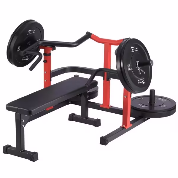 Chest Press Machine, 1050LBS Capacity, Independent Converging Arms, Weight Bench Press with Adjustable Flat Bench for Upper Body Workouts, Red