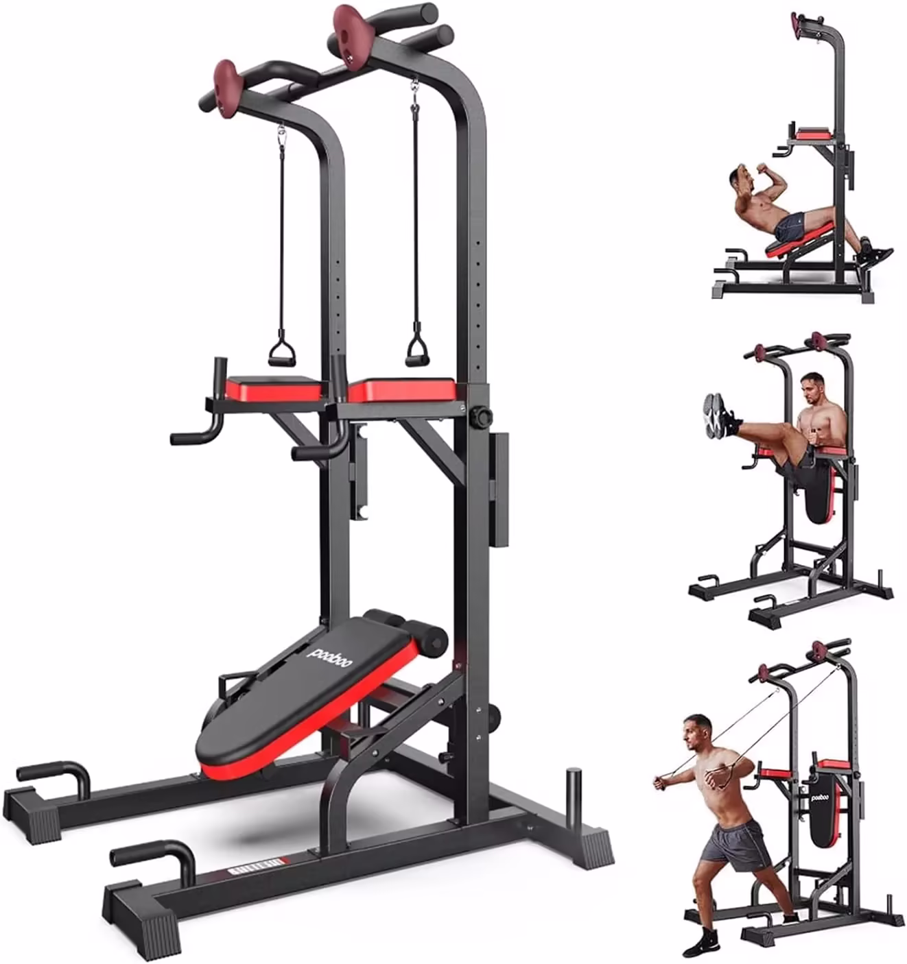Power Tower Dip Station, Pull-Up Bar, Supine Board, Adjustable