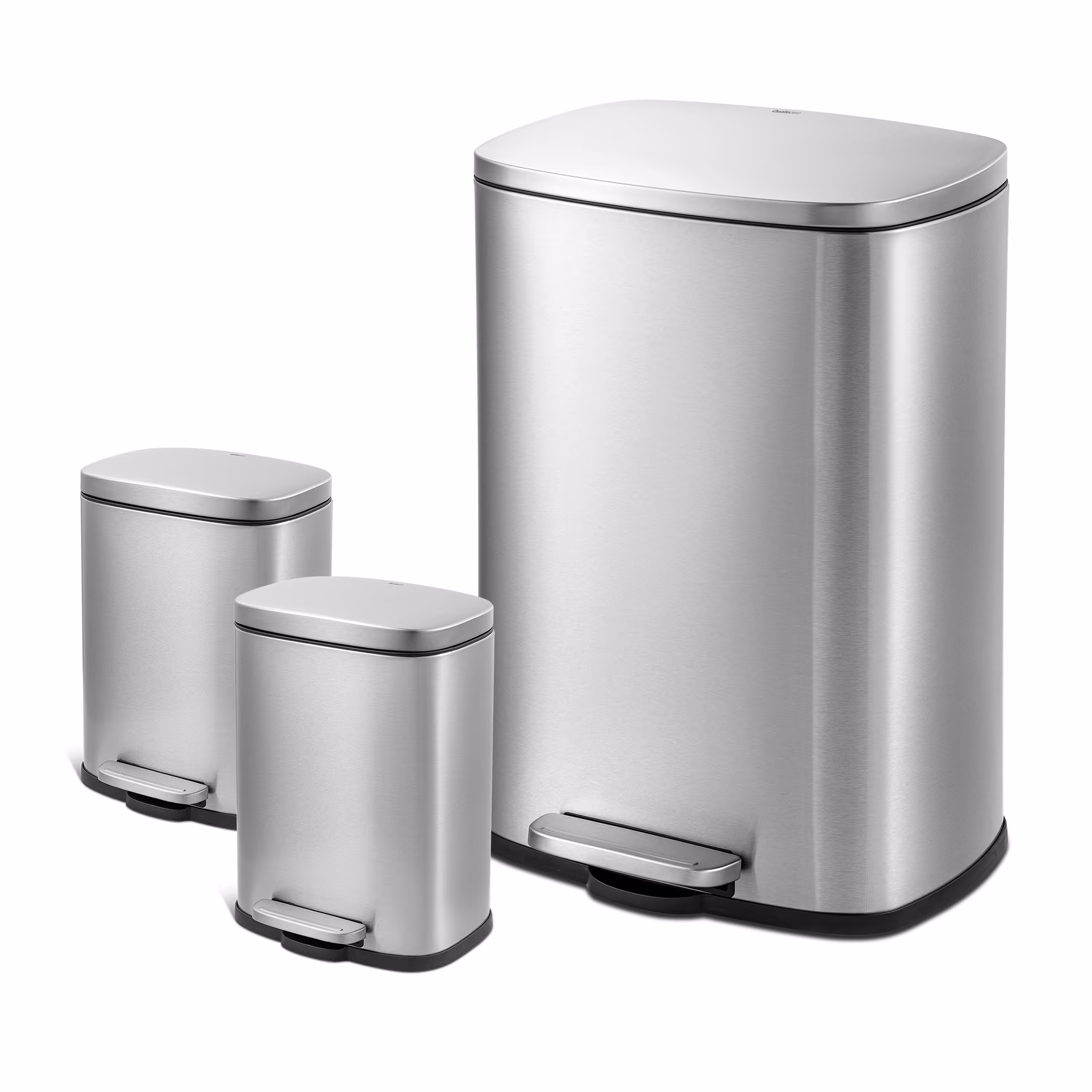Qualiazero Rectangular Step Garbage Can 3 Piece Combo, 13.2 Gal , Two 1.3 gal, Stainless Steel