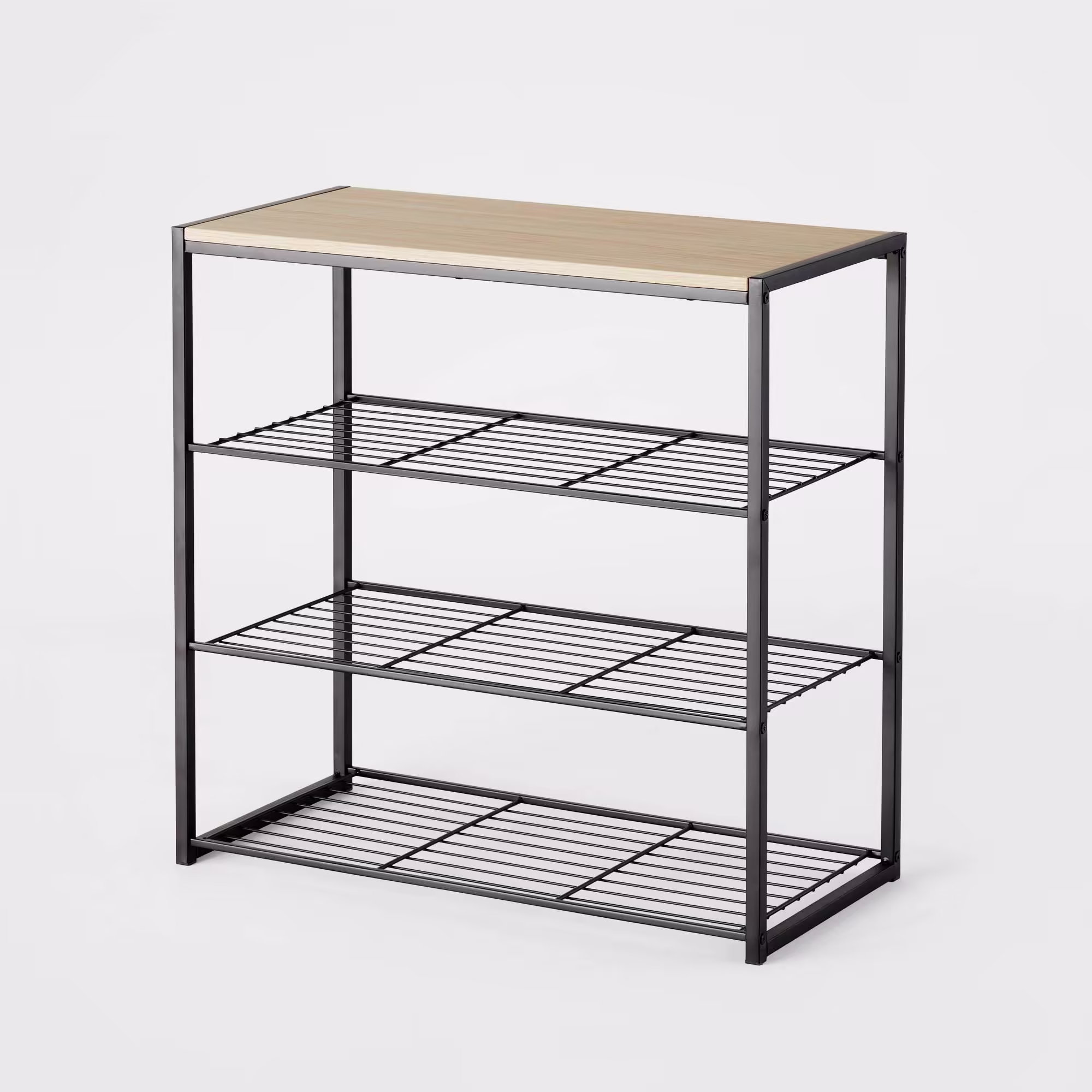 4 Tier Shoe Rack Black Metal with Natural Wood - Brightroom
