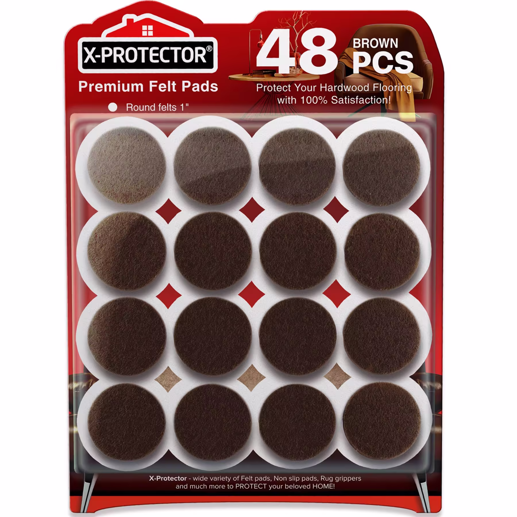 48 Brown Premium Chair Felt Furniture Pads X-Protector!