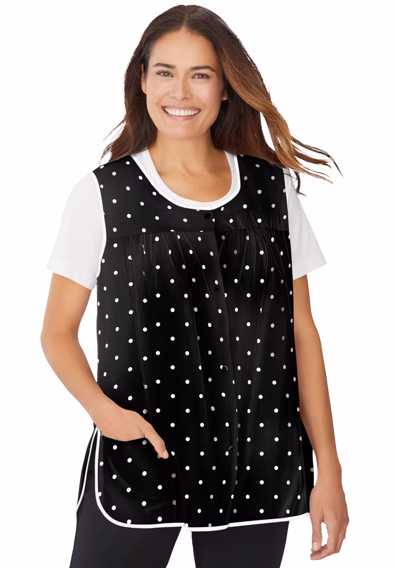 Plus Size Women's Snap-Front Apron by Only Necessities in Black Dot (Size 18/20)